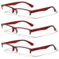 thumbnail image 1 of 3 Pairs Rectangular Half Rim Reading Glasses - Simple Classic Clear Lens Reader - Spring Hinges +3.00, 1 of 2