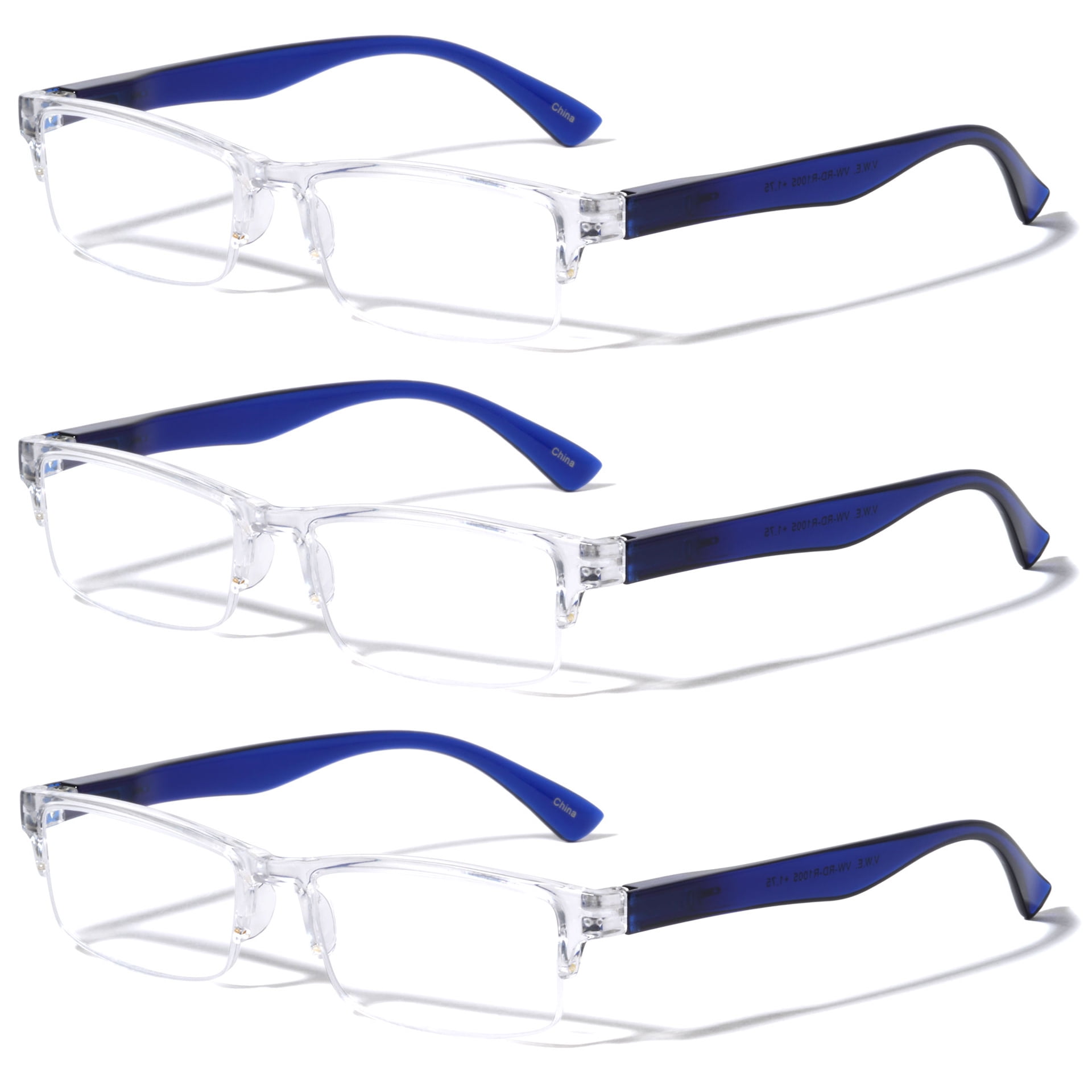 Rectangular Reader Lid 3 Pairs Rectangular Half Rim Reading Glasses - Simple Classic Clear ...