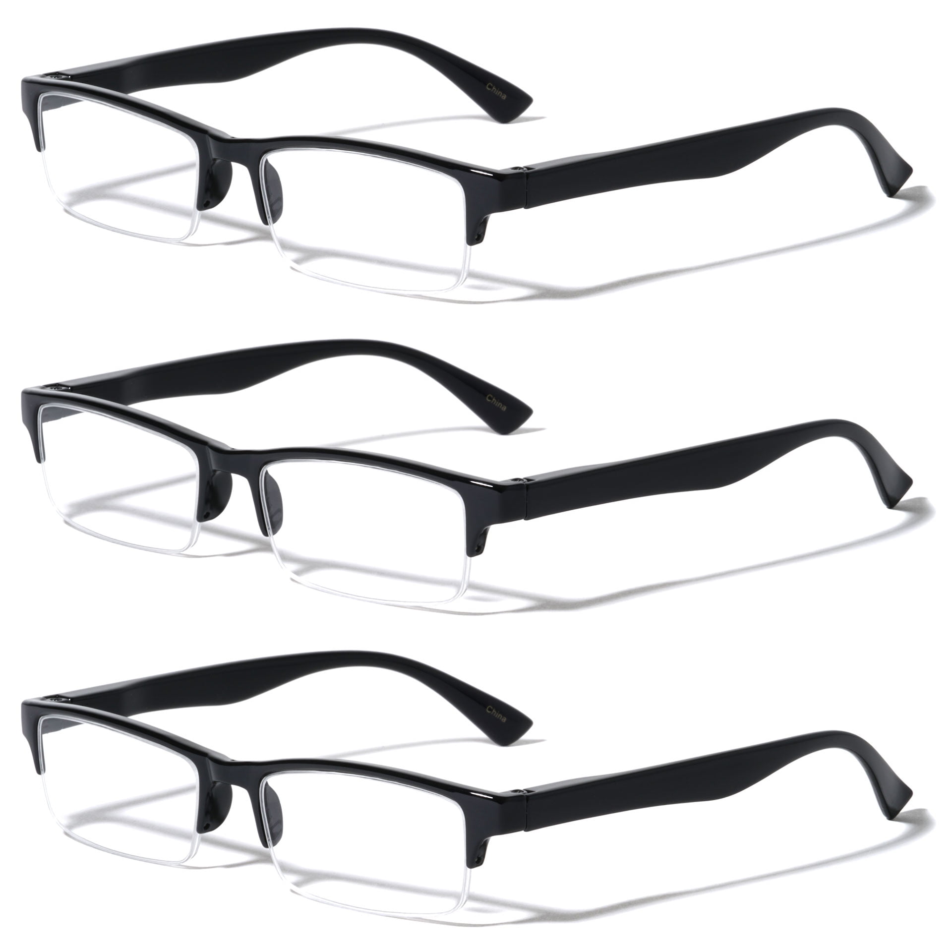 3 Pairs Rectangular Half Rim Reading Glasses Simple Classic Clear Lens Reader Spring Hinges 2789