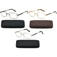 thumbnail image 1 of 3 Pairs Rectangular Reading Glasses Metal Full Frame Spring Temple Optical Hinge Comfortable Fit for Men & Women Classic Stylish Frame Reading Glasses in Case with Hard Case, 1 of 5
