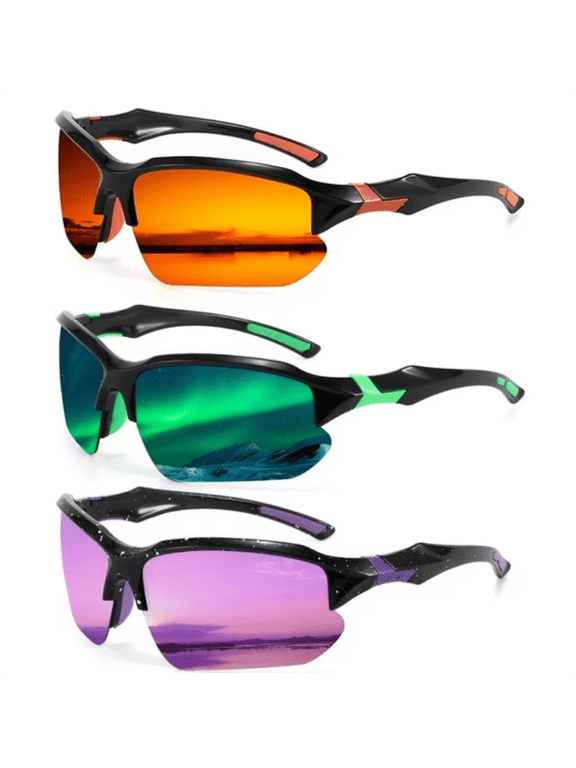 3 Pairs Outdoor Sports Polarized Sunglasses for Men Polarizing Half Frame Windproof Cycling Sunglasses Women Surfing Goggles