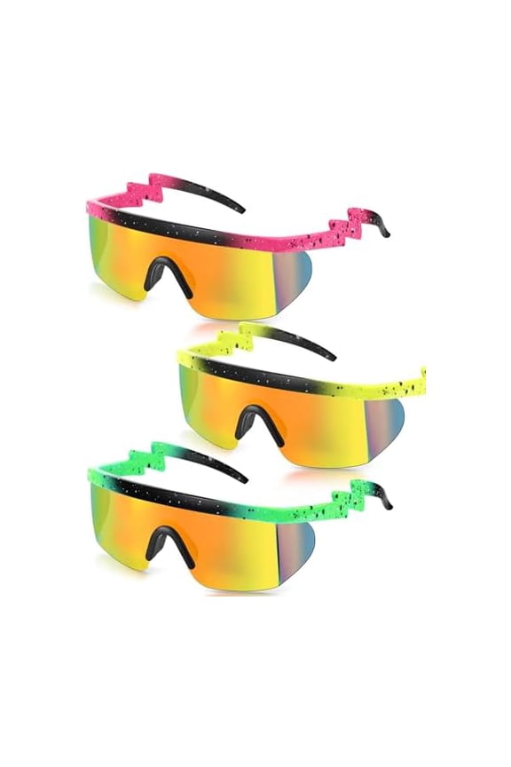 3 Pairs Retro Semi Rimless Sunglasses 80s 90s Zigzag Sunglasses Colored Transparent Lens Glasses for Men Women