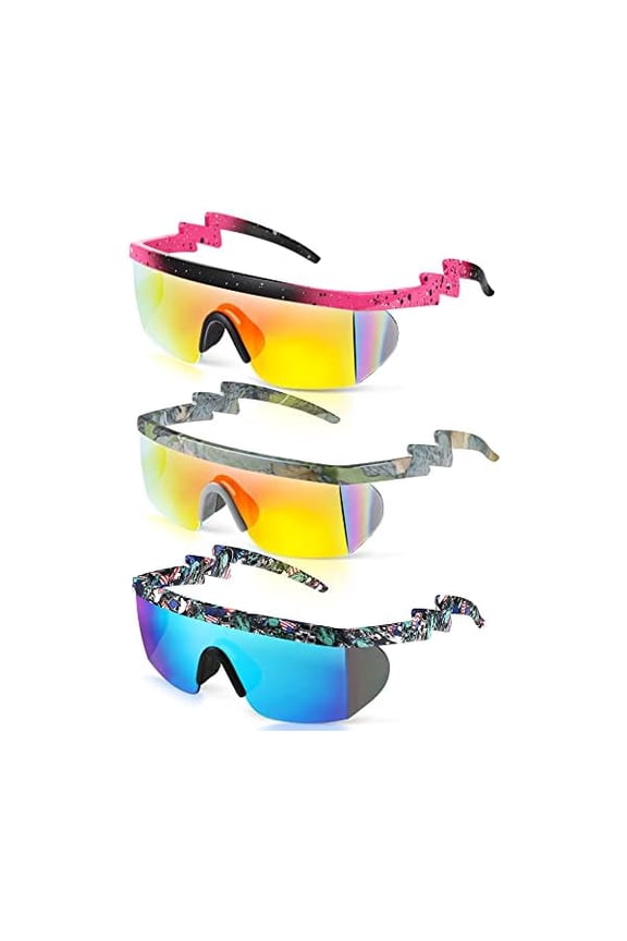 3 Pairs Retro Semi Rimless Sunglasses 80s 90s Zigzag Sunglasses Colored Transparent Lens Glasses for Men Women