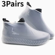 3 Pairs Reusable Waterproof Silicone Shoe Covers, Non-Slip Clear Rain Shoe Protectors for Men Women Outdoor Use, Large