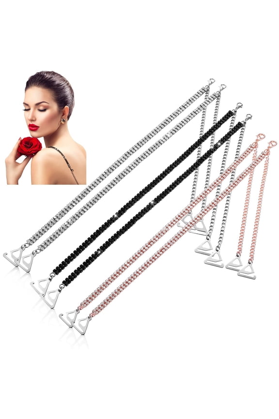 3 Pairs Rhinestone Bra Strap Adjustable Invisible Shoulder Nonskid Lingerie Accessories for Women Tops Dress(Medium)