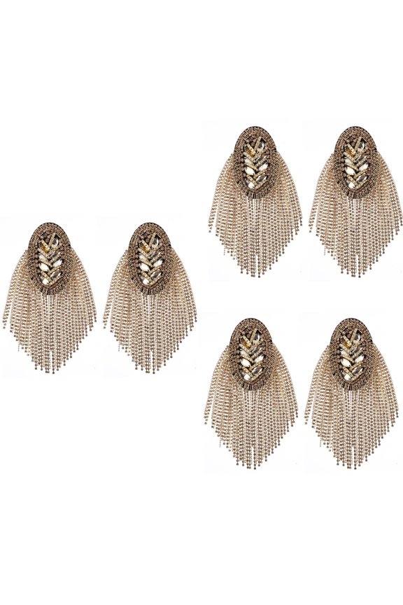 Golden Tassel Fringe Epaulet with Rhinestones Fashionable Shoulder Board 3Pcs