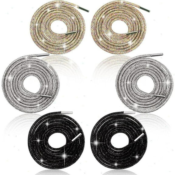 3 Pairs Rhinestone Round Shoe Laces 55inch, Bling Crystal Glitter Rope Drawstring Cords, Sparkly Replacement Shoelaces, for Sneakers Boots High Heels, Fashion Shoe Accessories, for Women