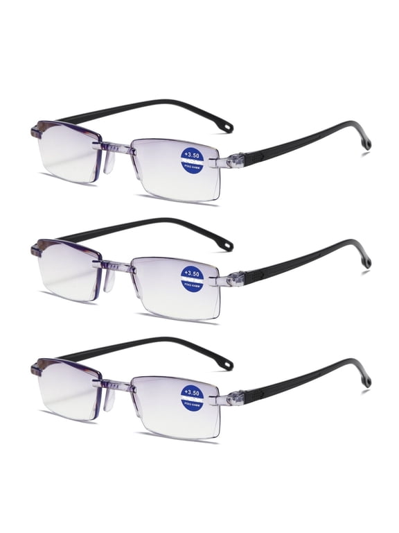 3 Pairs Rimless Blue Light Blocking Reading Glasses Diamond Cut Edge Readers for Men +1.00