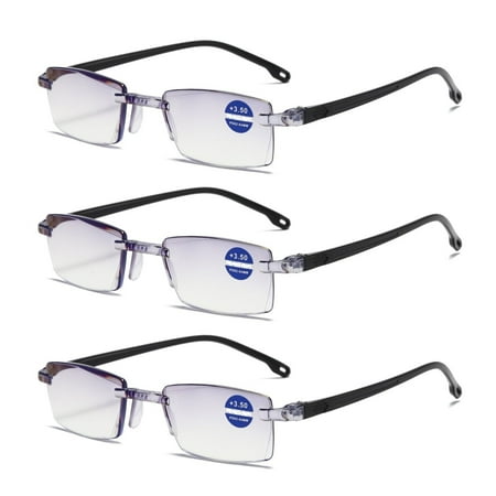3 Pairs Rimless Blue Light Blocking Reading Glasses Diamond Cut Edge Readers for Men +4.00