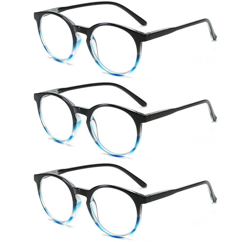 3 Pairs Round Blue Light Blocking Reading Glasses Spring Hinges Readers