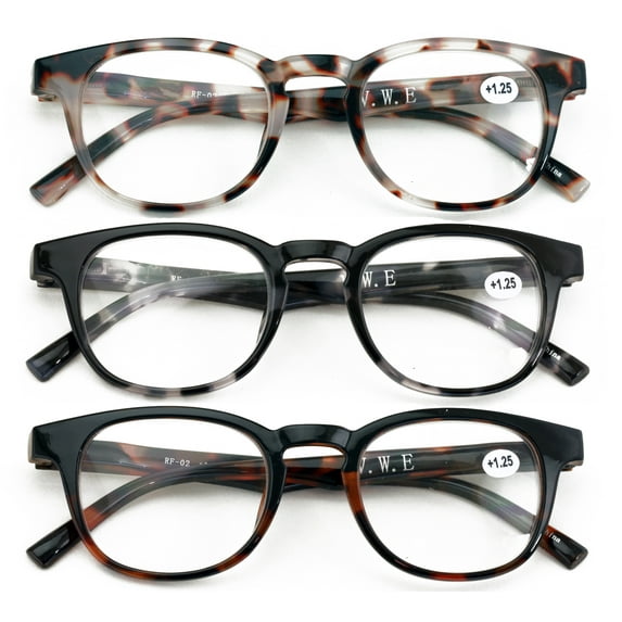 3 Pairs Round Keyhole Reading Glasses for Men & Women – Spring Hinge, Clear Lens Readers, Lightweight Comfort +1.25