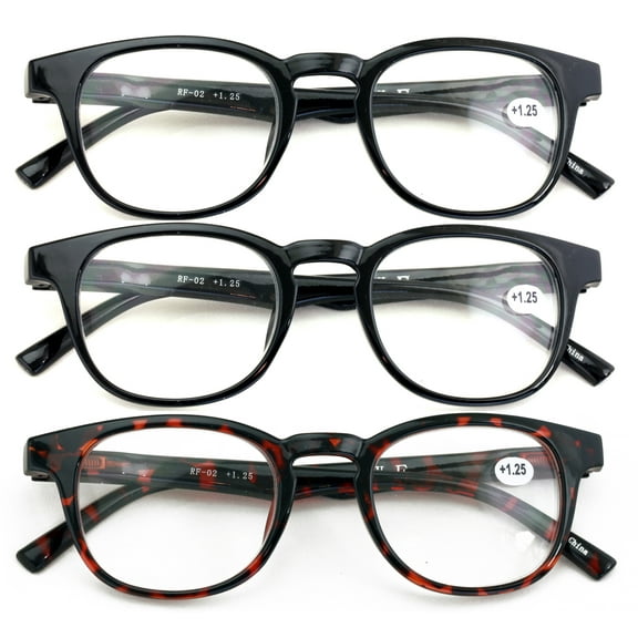 3 Pairs Round Keyhole Reading Glasses for Men & Women – Spring Hinge, Clear Lens Readers, Lightweight Comfort +2.50