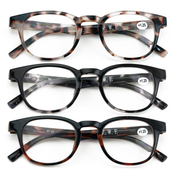 3 Pairs Round Keyhole Reading Glasses for Men & Women – Spring Hinge, Clear Lens Readers, Lightweight Comfort +3.25