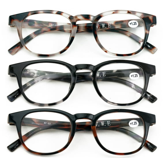 3 Pairs Round Keyhole Reading Glasses for Men & Women – Spring Hinge, Clear Lens Readers, Lightweight Comfort +3.75