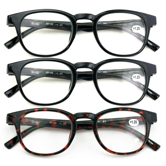 3 Pairs Round Keyhole Reading Glasses for Men & Women – Spring Hinge, Clear Lens Readers, Lightweight Comfort +4.00