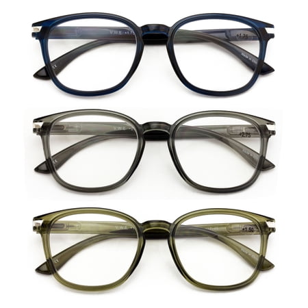 3 Pairs Round Lightweight Reading Glasses - Translucent Clear Spring Hing Reades Men Women 7019 +1.25