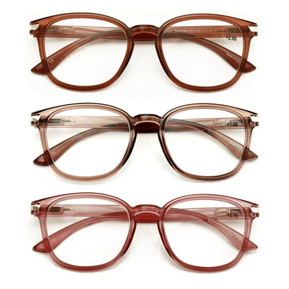 3 Pairs Round Lightweight Reading Glasses - Translucent Clear Spring Hing Reades Men Women 7019 +2.25