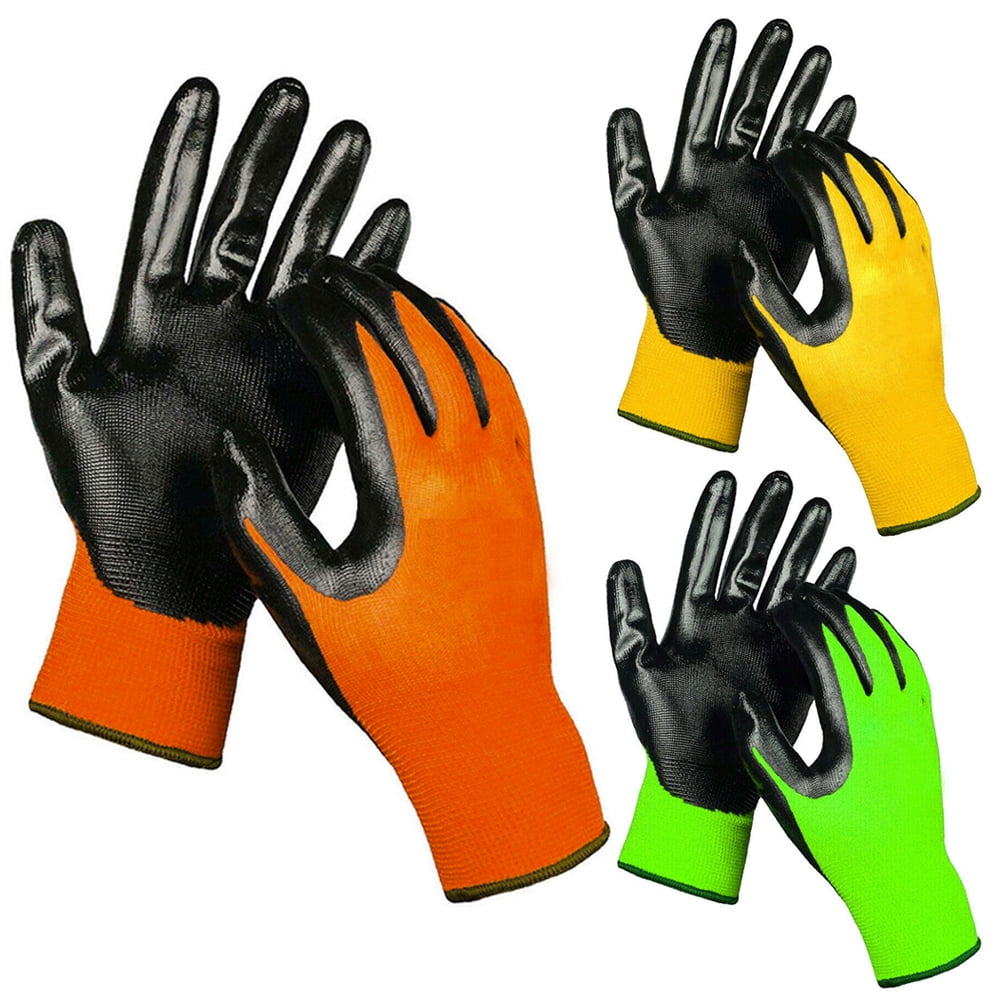 Kebada W3 Work Gloves for Men and Women, Touchscreen Nylon Working Gloves,  12 Pairs Nitrile Coated Protective Gloves for Gardening, Mechanic