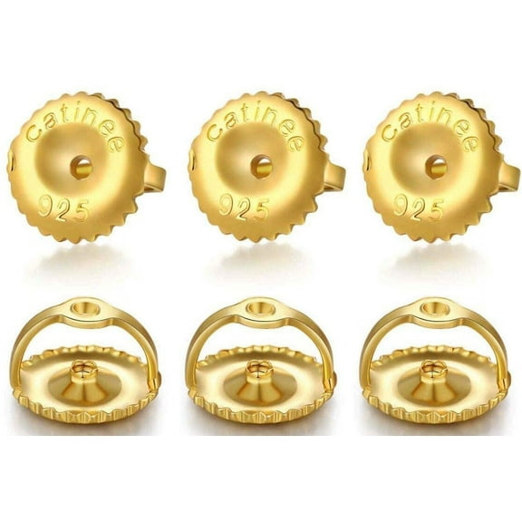 3 Pairs Screw Earring Backs for Studs, 14K Gold Plated 925 Silver Secure Locking Hypoallergenic Screw Earring Backs Replacement,Screw Backs Fit forThreaded Post 0.032"(6mm)
