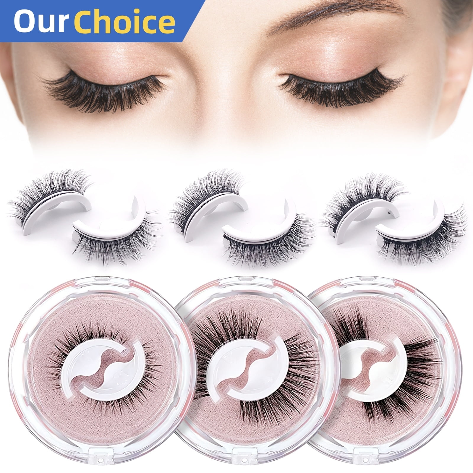 3 Pairs Self Adhesive Eyelashes, Resuable False Eyelashes Natural Look