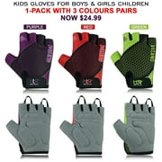 3 Pairs Set Kids Boys Girls Children Cycling Gloves Scooter BMX Bike Cycle Bicycle Riding Mitts Half Finger Gloves-XS Age 10 to 11 Year