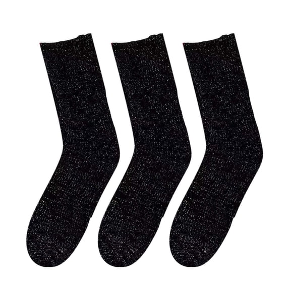 3 Pairs/Set Women Splendid Glitter Casual Crew Socks Long Tube Ankle Socks Black One Size