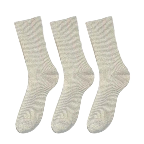 3 Pairs/Set Women Splendid Glitter Casual Crew Socks Long Tube Ankle Socks White One Size