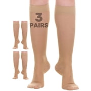 3 Pairs Sheer Graduated Compression Socks 20-30mmHg for Women - Beige, Small