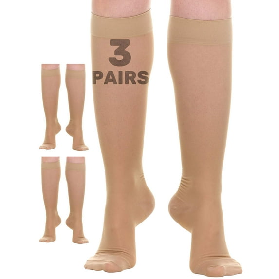 (3 Pairs) Sheer Graduated Women Compression Stockings 20-30mmHg Beige, 2X-Large