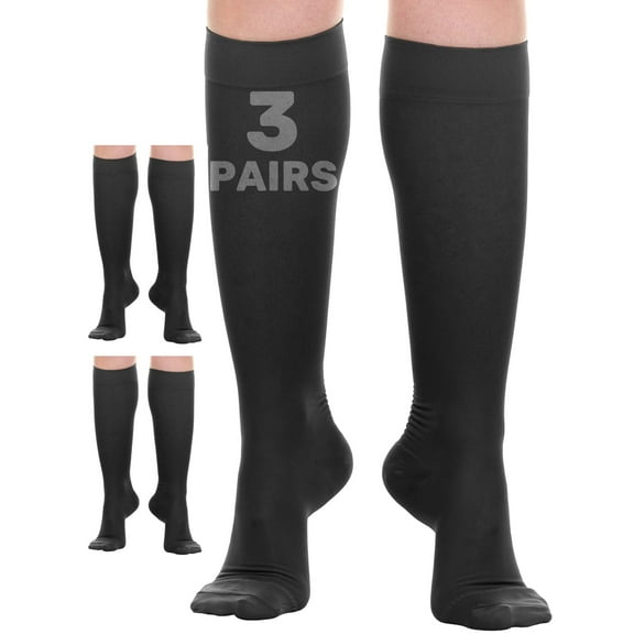 (3 Pairs) Sheer Graduated Women Compression Stockings 20-30mmHg Black, 2X-Large