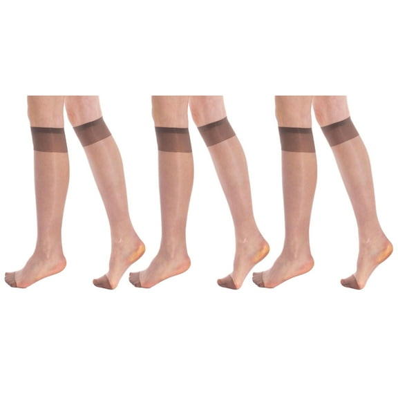 3 Pairs Sheer Knee High Socks for Women 15 Denier Stay up Band (Mink)