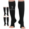 thumbnail image 1 of 3 Pairs Sheer Open Toe Women Compression Knee Highs 15-20 mmHg Black, X-Large, 1 of 5