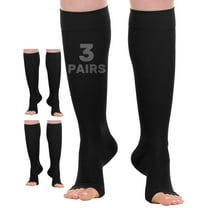 3 Pairs Sheer Open Toe Women Compression Knee Highs 15-20 mmHg Black, X-Large