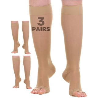 3 Pairs Sheer Toeless Women Support Socks for Circulation 15-20mmHg Beige Large