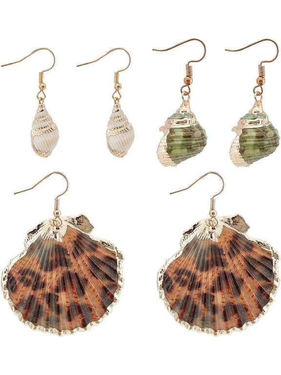3 Pairs Shell Earrings Beach Earrings for Women Vacation Shell Earrings Dangling Beach Jewelry Casual Seashell Conch Drop Dangle Earrings Gift for Christmas Birthday Party Prom Colorful