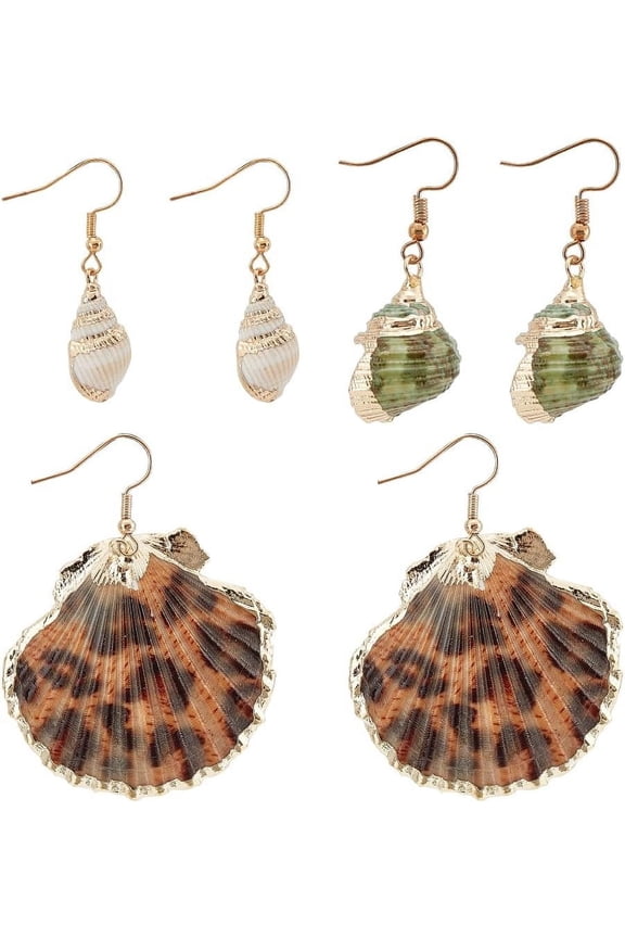 3 Pairs Shell Earrings Beach Earrings for Women Vacation Shell Earrings Dangling Beach Jewelry Casual Seashell Conch Drop Dangle Earrings Gift for Christmas Birthday Party Prom for DIY