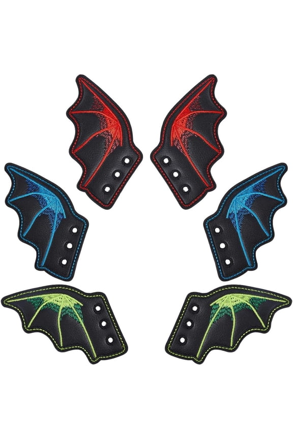 3 Pairs Shoe Angel Wings Shoes Decorations Charms Green Blue Red PU Leather Lace Shoes Accessory Shoelace Charm for Skates Sneakers Canvas Sport Roller Running Shoes 2.6 x 3 inch