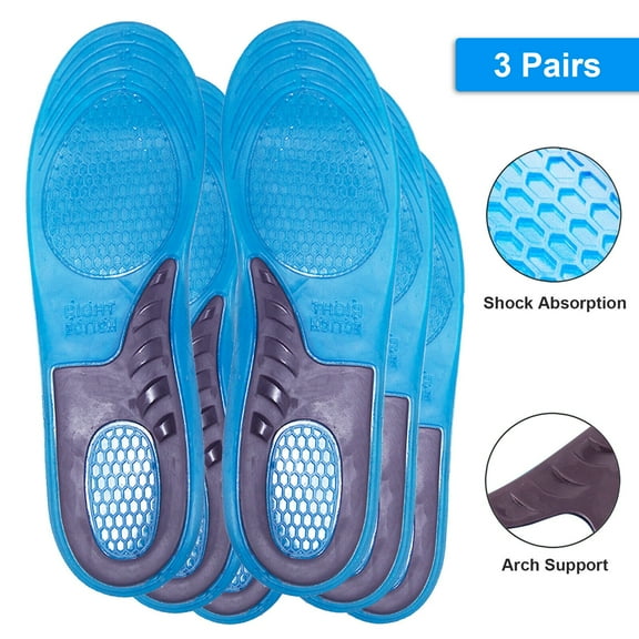 3 Pairs Silicone Gel Insoles Shock Absorption Arch Support Man Women Shoe Insert Blue