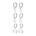 thumbnail image 1 of RoseJeopal 3 Pairs Silver Huggie Earrings for Women White Gold Plated Small Dangle Hoop Earrings with Dangle Charms Moon Star Seashell Hypoallergenic Huggie Earrings for Women, 1 of 6