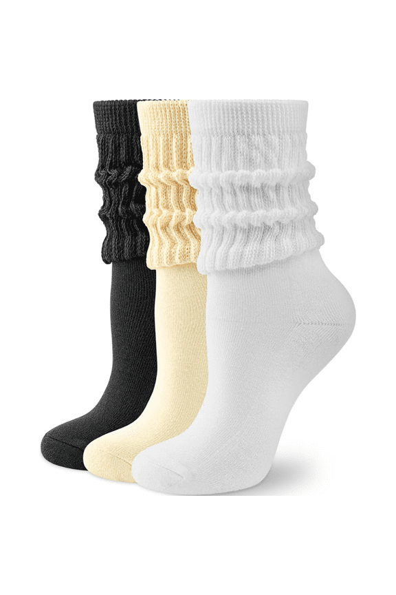 3 Pairs Slouch Socks Cotton Cushion Boot Socks Scrunch Socks Stacked Socks Leg Warmer for Women Size 9-11