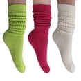 thumbnail image 1 of 3 Pairs Slouch Socks Cotton Knee High Scrunch Socks (Almond-Fuchsia-Ivory), 1 of 7