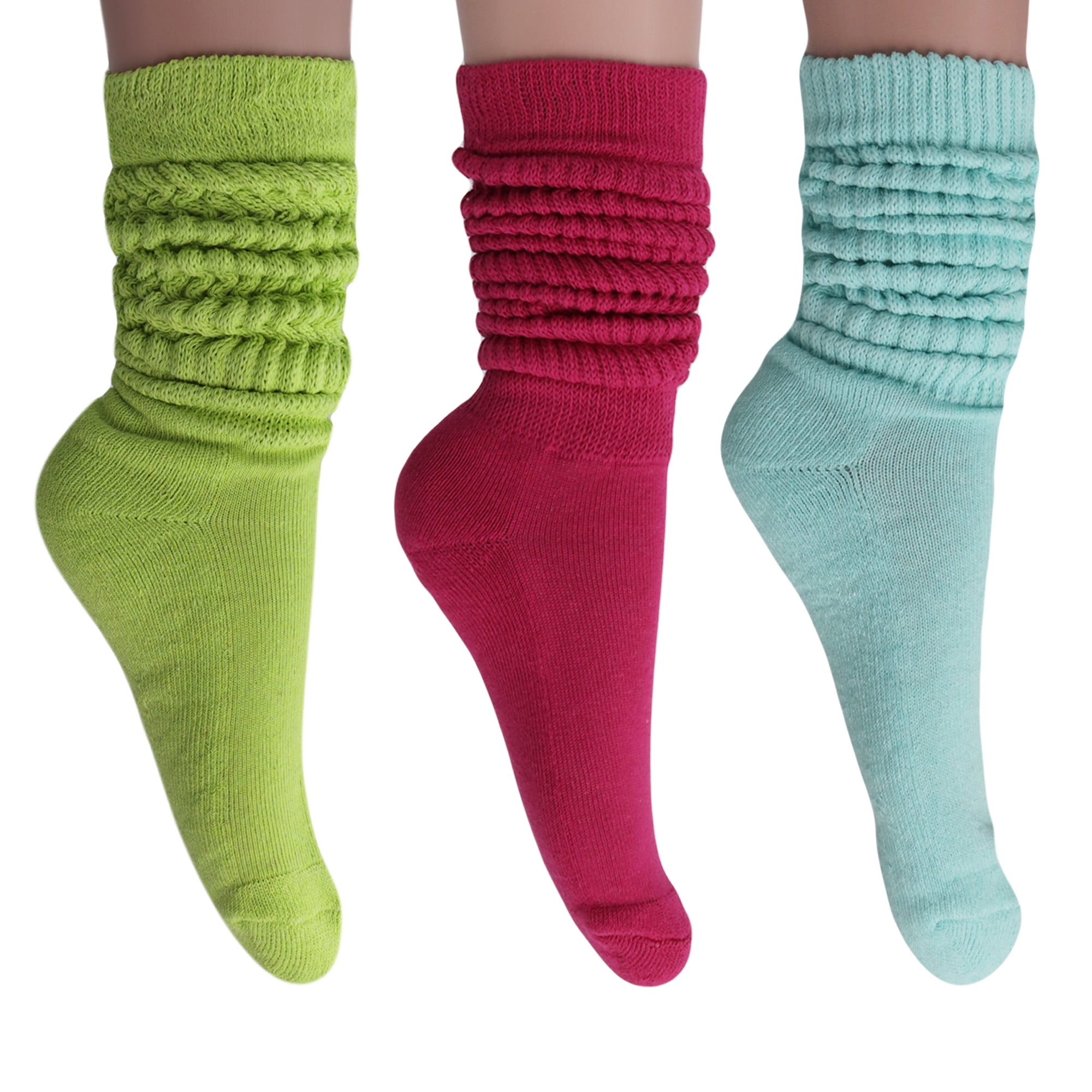 3 Pairs Slouch Socks Cotton Knee High Scrunch Socks (Almond