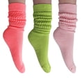 thumbnail image 1 of 3 Pairs Slouch Socks Cotton Knee High Scrunch Socks (Neon Pink-Almond-Pink), 1 of 6