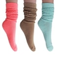 thumbnail image 1 of 3 Pairs Slouch Socks Cotton Knee High Scrunch Socks (Neon Pink-Beige-Mint), 1 of 6