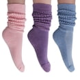 thumbnail image 1 of 3 Pairs Slouch Socks Cotton Knee High Scrunch Socks (Pink-Purple-Light Blue), 1 of 6