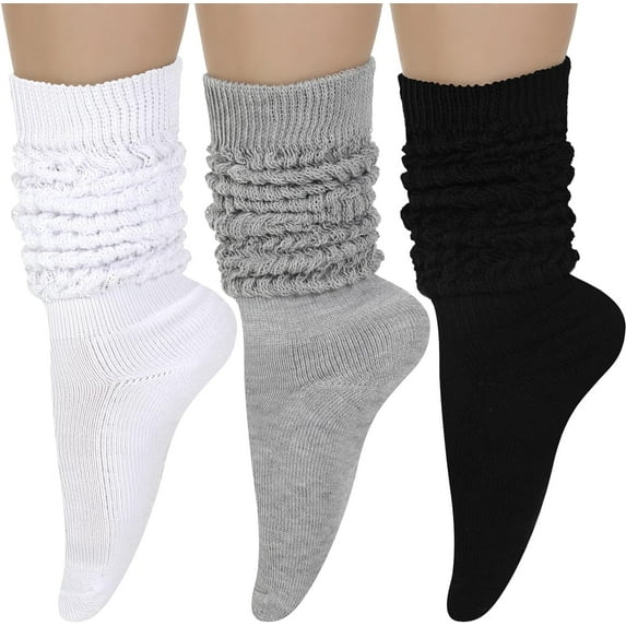 3 Pairs Slouch Socks Scrunch Socks Cotton Knit Boot Socks Soft Long Socks Winter Stacked Socks for Women