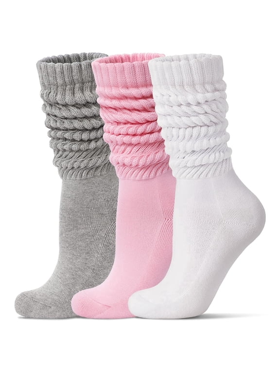 3 Pairs Slouch Socks for Women Long Socks for Boots Knit Knee High Tube Srcunch Sock