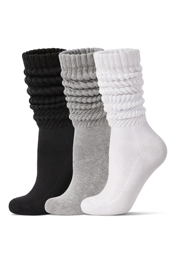 3 Pairs Slouch Socks for Women Long Socks for Boots Knit Knee High Tube Srcunch Sock