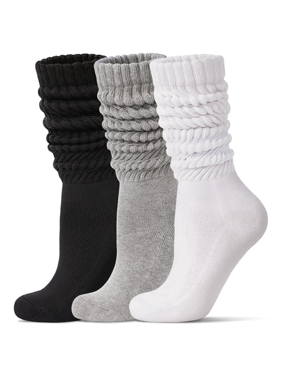 3 Pairs Slouch Socks for Women Long Socks for Boots Knit Knee High Tube Srcunch Sock