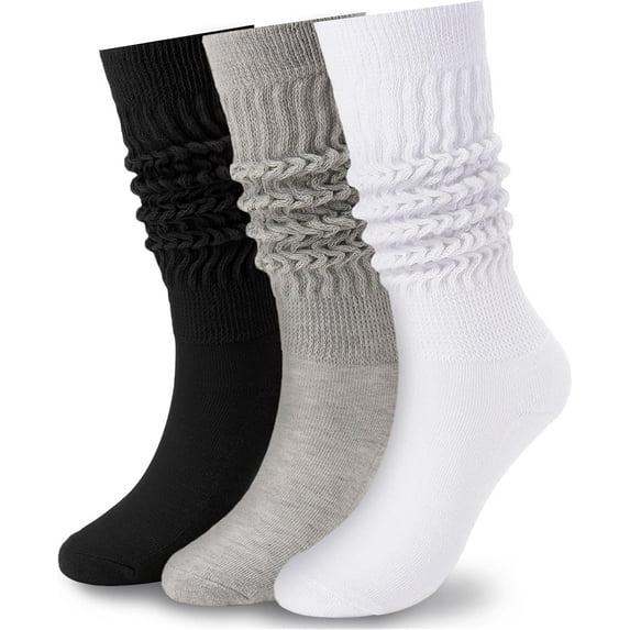 Only Available at LEMORE 3 Pairs Slouch Socks for Women Size 9-11 Soft Extra Long Scrunch Knee High Boot Socks